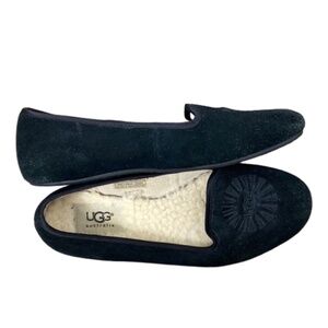 UGG AUSTRALIA Alloway 1001632 Black Suede Sheepskin Slippers Flats sz 5.5 - EUC